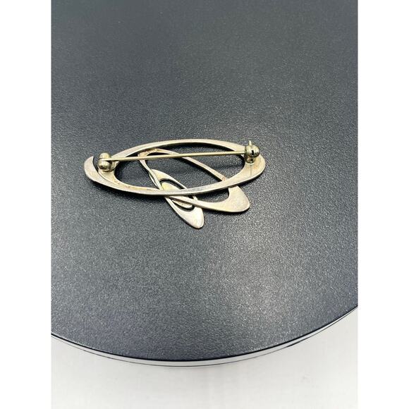 Vintage Sterling Silver Abstract Modernist Brooch Pin 1.75" Statement Jewelry - Picture 3 of 7